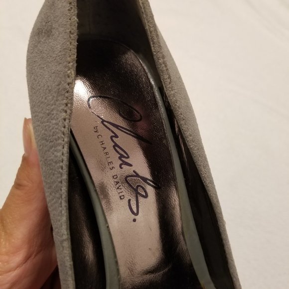 Gray Suede Almond Pointed Toe Stiletto Heels Pumps Charles by Charles David - Picture 7 of 10